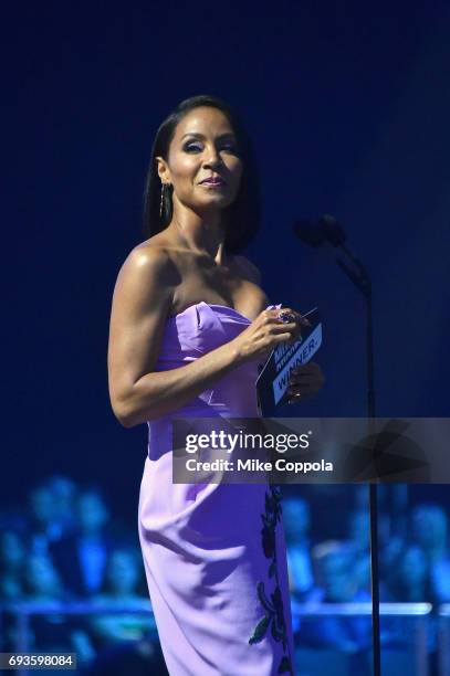 Actress Jada Pinkett Smith presents an award onstage during the 2017 CMT Music Awards at the Music City Center on June 6, 2017 in Nashville,...