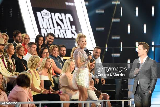 Carrie Underwood and Charles Esten speak during the 2017 CMT Music Awards at the Music City Center on June 7, 2017 in Nashville, Tennessee.