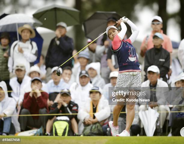 Ai Miyazato tees off on the 10th hole during the opening round of the Suntory Ladies at Rokko Kokusai Golf Club in Kobe, Japan, on June 8 her first...
