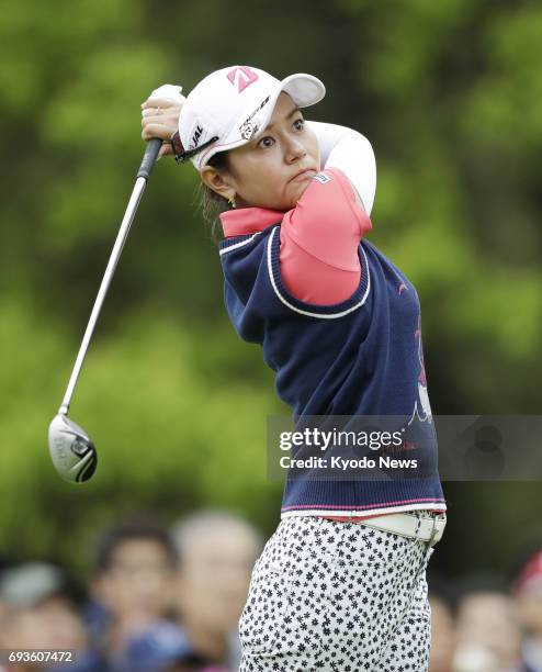 Ai Miyazato tees off on the 11th hole during the opening round of the Suntory Ladies at Rokko Kokusai Golf Club in Kobe, Japan, on June 8 her first...