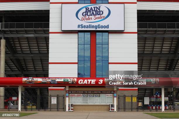 All front stretch elevator tower billboards with and without box office signage at Texas Motor Speedway on June 7, 2017 in Fort Worth, Texas.