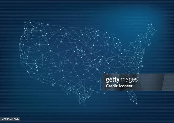 illustrazioni stock, clip art, cartoni animati e icone di tendenza di mappa di rete usa su sfondo blu - stati uniti d'america