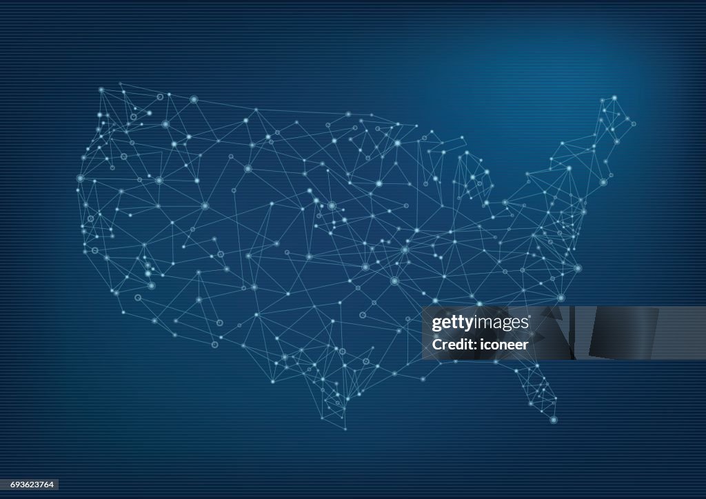 USA network map on blue background