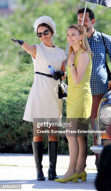 Paula Echevarria and Marta Hazas are seen during the set filming of Galerias Velvet on May 19, 2017 in Madrid, Spain.