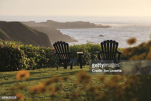 mendocino california coast with lawn and chairs - mendocino county stock pictures, royalty-free photos & images