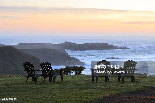 mendocino california coast with chairs  at sunset - mendocino bildbanksfoton och bilder