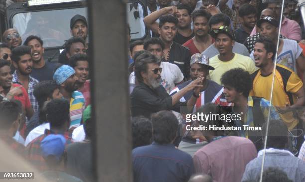 Superstar Rajinikanth spotted shooting for film Kaala Karikaalan at Wadala, on May 29, 2017 in Mumbai, India. The film is about a guy, who runs away...