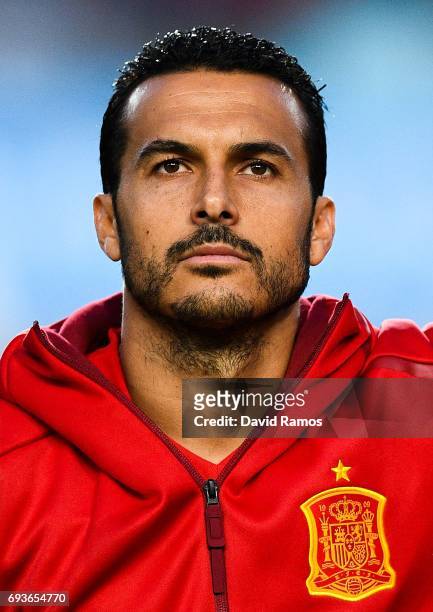 Pedro Rodriguez of Spain looks on during a friendly match between Spain and Colombia at La Nueva Condomina stadium on June 7, 2017 in Murcia, Spain.