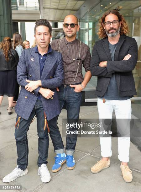 Designer Brian Wolk, designer Claude Morais, and creative director of Outerknown John Moore attend LACMA Director's Circle Celebrates The Wear LACMA...