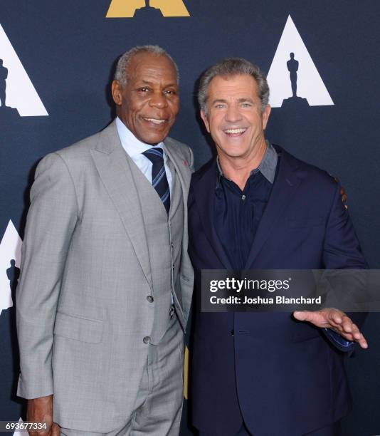 Danny Glover and Mel Gibson arrive at The Academy Celebrates Filmmaker Richard Donner at Samuel Goldwyn Theater on June 7, 2017 in Beverly Hills,...