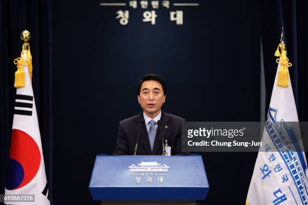 Park Soo-Hyun, spokesman for the South Korean presidental Blue House speaks at a news briefing following the announcement that North Korea conducted...