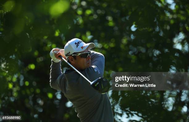 Jaco Van Zyl of South Africa tees off on the 15th hole during day one of the Lyoness Open at Diamond Country Club on June 8, 2017 in Atzenbrugg,...