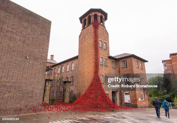 The poppy sculpture Weeping Window opens at The Silk Mill in Derby as part of a UK-wide tour organised by 14-18 NOW on June 8, 2017 in Derby,...