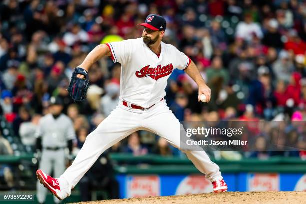 Relief pitcher Boone Logan of the Cleveland Indians pitches during the fifth inning against the Chicago White Sox at Progressive Field on April 13,...