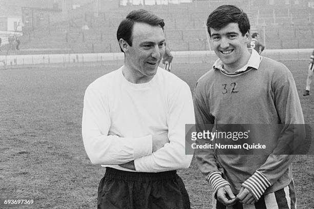 Jimmy Greaves of the England football team with Terry Venables, UK, 8th April 1965.