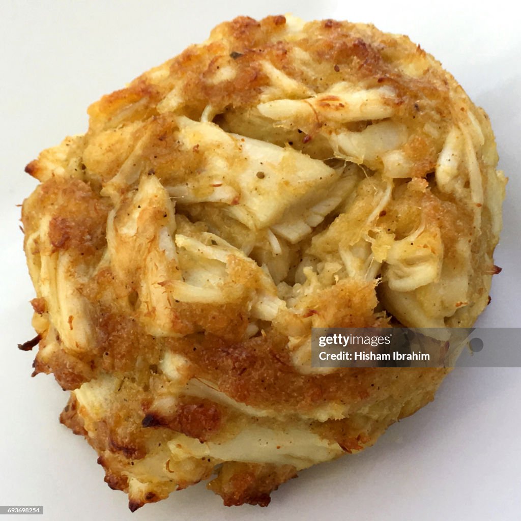 Famous Maryland Crab Cake, close-up.