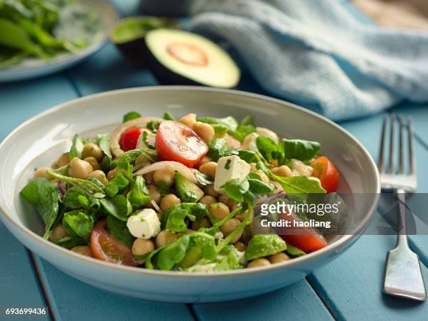 healthy chickpea salad - chick pea salad stock pictures, royalty-free photos & images