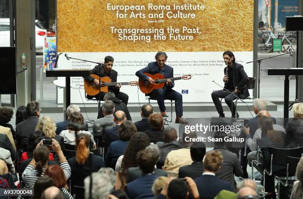 Roma musicians perform at the official opening of the European Roma Institute for Arts and Culture at the German Foreign Ministry on June 8, 2017 in...