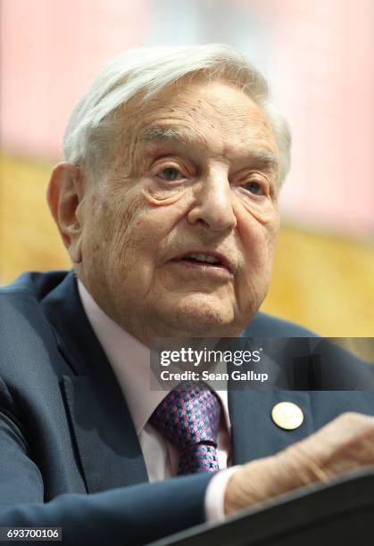 Financier and philanthropist George Soros speaks at the official opening of the European Roma Institute for Arts and Culture at the German Foreign...