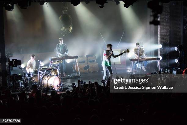 Dave Bayley, Drew MacFarlane, Joe Seaward and Edmund Irwin-Singer of Glass Animals perform onstage at Iron City on June 7, 2017 in Birmingham,...