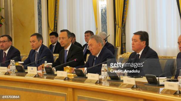 Kazakhstan's President Nursultan Nazarbayev meets with Chinese President Xi Jinping at Presidential Palace in Astana, Kazakhstan on June 08, 2017....