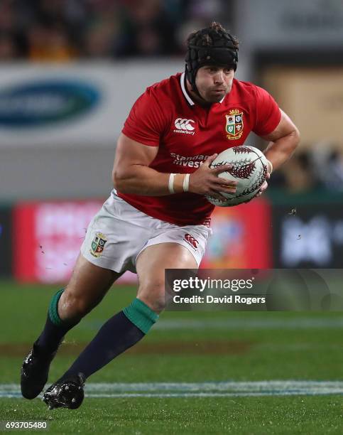 Leigh Halfpenny of the Lions runs with the ball during the match between the Auckland Blues and the British & Irish Lions at Eden Park on June 7,...