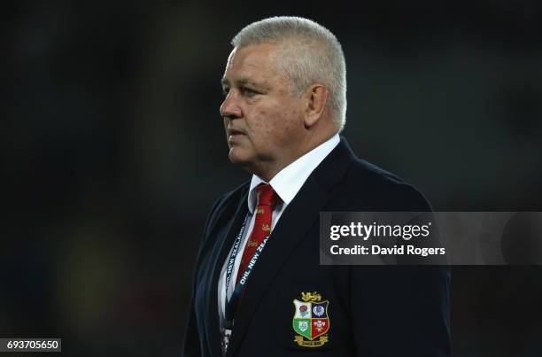 Warren Gatland, the Lions head coach looks on during the match between the Auckland Blues and the British & Irish Lions at Eden Park on June 7, 2017...