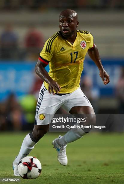 Pablo Armero of Colombia in action during the international friendly match between Spain and Colombia at Nueva Condomina stadium on June 7, 2017 in...