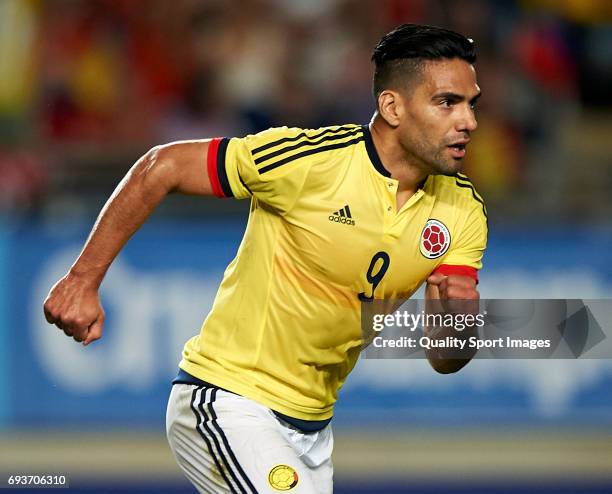 Falcao Garcia of Colombia looks on during the international friendly match between Spain and Colombia at Nueva Condomina stadium on June 7, 2017 in...