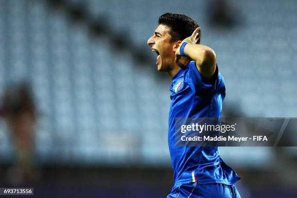 Riccardo Orsolini of Italy celebrates after scoring a goal during the FIFA U-20 World Cup Korea Republic 2017 Semi Final match between Italy and...