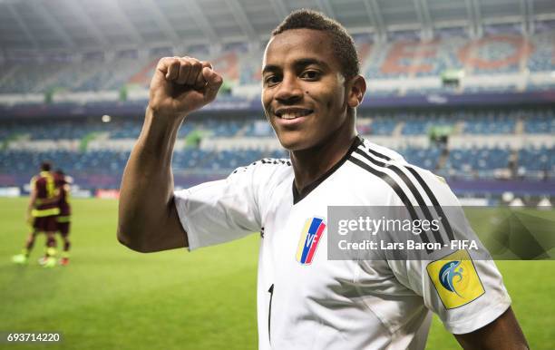 Wuilker Farinez of Venezuela celebrates after winning the FIFA U-20 World Cup Korea Republic 2017 Semi Final match between Uruguay and Venezuela at...