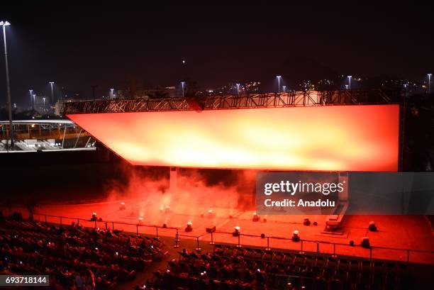 The screen, with its 325-square-meter giant screen are seen during Shell Open Air in Rio de Janeiro on May 7, 2017 for the first scene of this new...