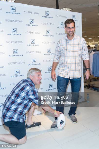 Dan Brown and New England Patriots Football Player Stephen Gostkowski for Mizzen+Main at Nordstrom Westfarms on June 7, 2017 in Farmington,...