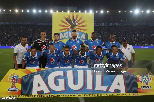 Players of Millonarios pose for a photo prior the Semi Finals first leg match between Millonarios and Atletico Nacional as part of Liga Aguila I 2017...