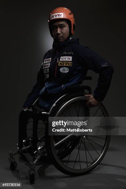 Alpine Skier Takeshi Suzuki of Japan poses for photograph during a portrait session on June 8, 2017 in Tokyo, Japan.