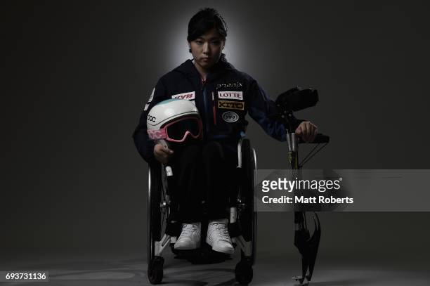 Alpine skier Momoka Muraoka of Japan poses for photograph during a portrait session on June 8, 2017 in Tokyo, Japan.