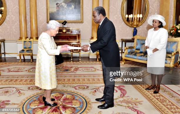 Queen Elizabeth II meets with His Excellency Orville London, the High Commissioner of the Republic of Trinidad and Tobago, during a private audience...