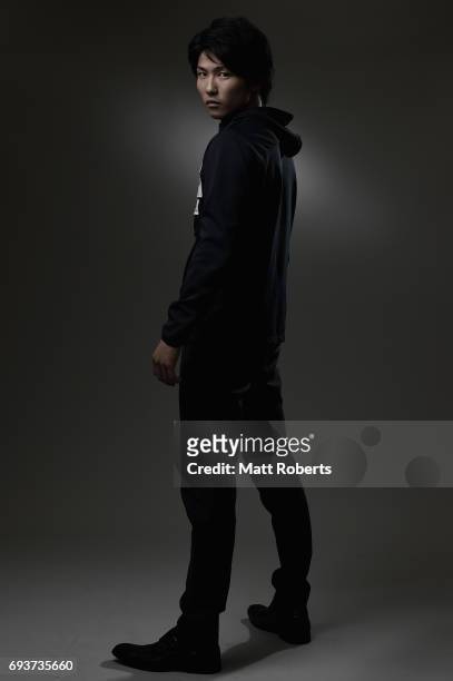 Snowboarder Grim Narita of Japan poses for photograph during a portrait session on June 8, 2017 in Tokyo, Japan.