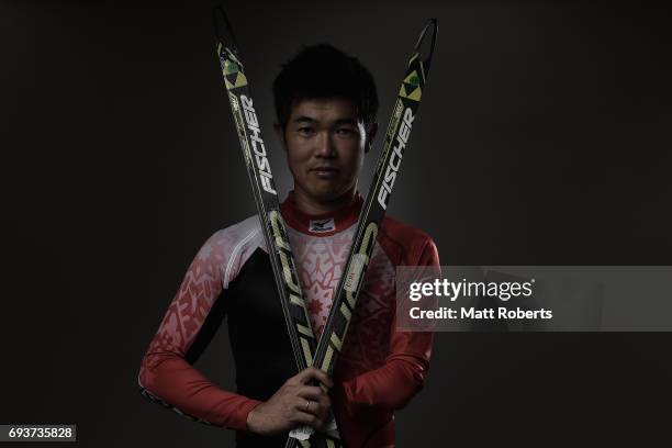 Nordic Skier Yoshihiro Nitta of Japan poses for photograph during a portrait session on June 8, 2017 in Tokyo, Japan.