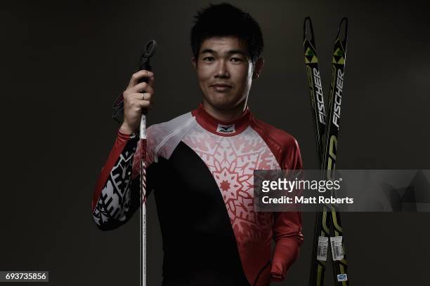 Nordic Skier Yoshihiro Nitta of Japan poses for photograph during a portrait session on June 8, 2017 in Tokyo, Japan.