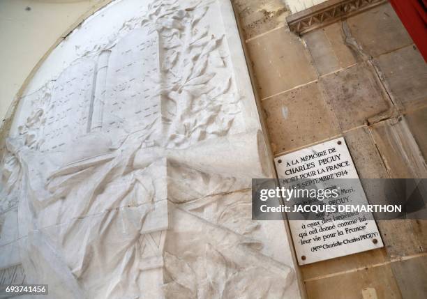 Picture taken on June 8, 2017 shows the 1914-1918 war memorial in tribute to Israelis killed in action, in the Grand Synagogue of Paris , in Paris on...