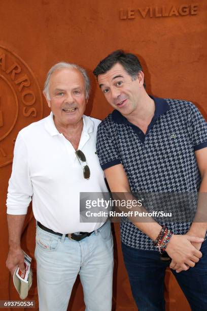 Host Stephane Plaza and his stepfather Patrick Paradon attend the 2017 French Tennis Open - Day Twelve at Roland Garros on June 8, 2017 in Paris,...