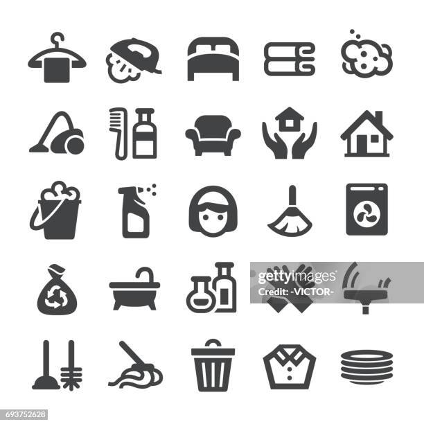 ilustraciones, imágenes clip art, dibujos animados e iconos de stock de iconos de tareas domésticas - serie inteligente - guantes de trabajo