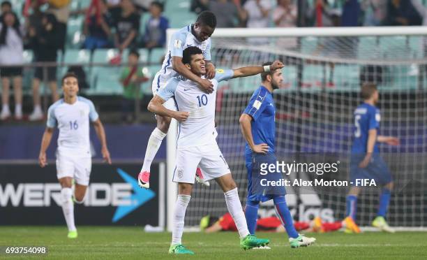 Dominic Solanke of England celebrates after scoring their third goal during the FIFA U-20 World Cup Korea Republic 2017 Semi Final match between...