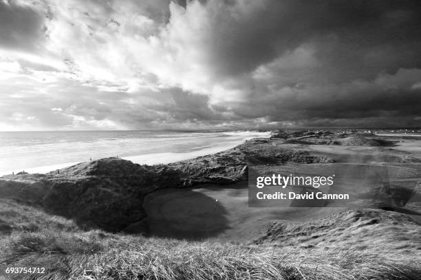 Image changed from colour original to black and white; A view from behind the green on the 374 yards par 4, 15th hole at the Trump International Golf...