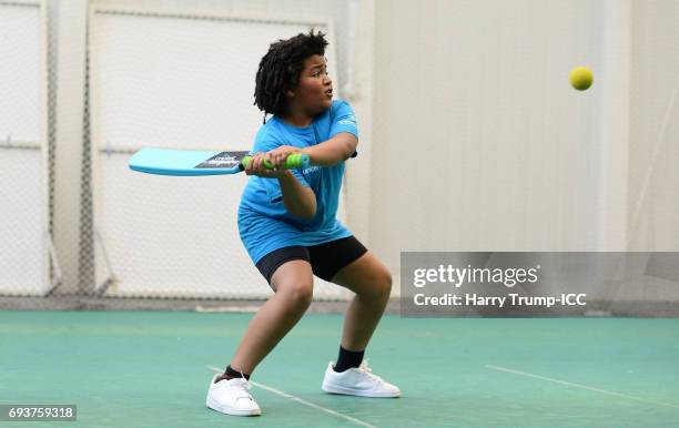 General view as players and pupils take part in a mini match during the ICC Champions Trophy Ambassador - Shane Bond event at SWALEC Stadium on June...