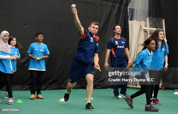 Tom Latham of New Zealand throws during the ICC Champions Trophy Ambassador - Shane Bond event at SWALEC Stadium on June 8, 2017 in Cardiff, Wales.