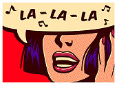 Pop art comic book style woman singing childish melody vector illustration