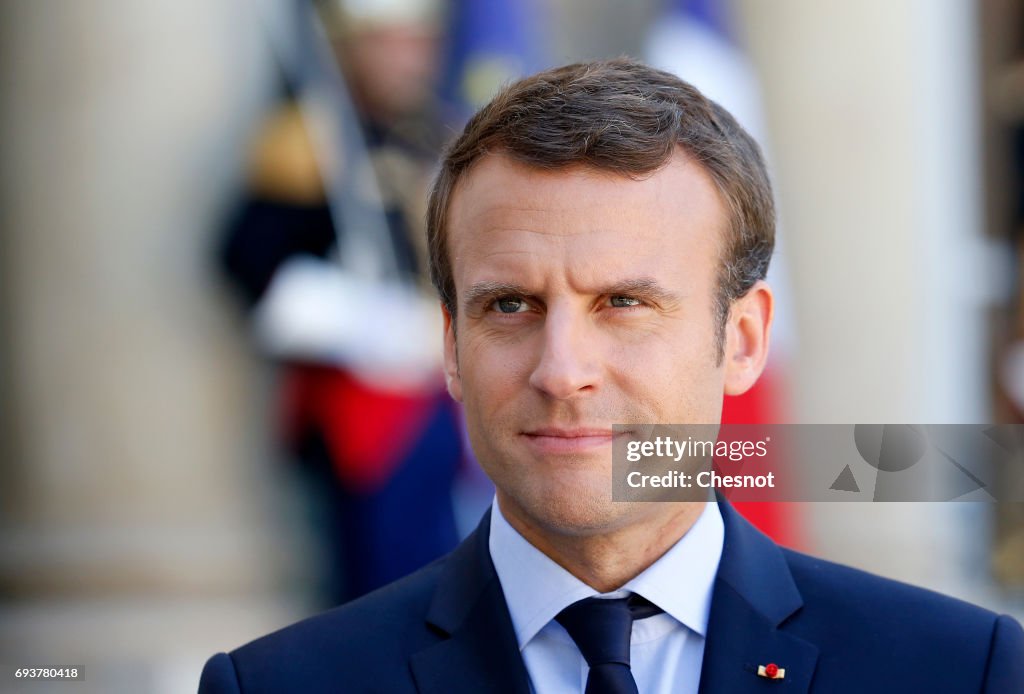 French President Emmanuel Macron Receives Pedro Pablo Kuczynski, president of Peru At Elysee Palace