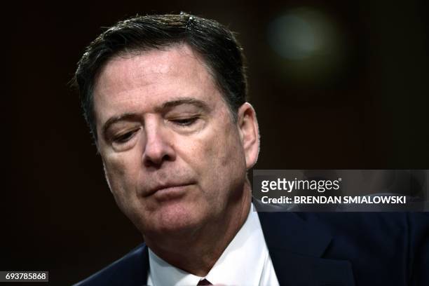 Former FBI director James Comey speaks during a hearing before the Senate Select Committee on Intelligence on Capitol Hill June 8, 2017 in...